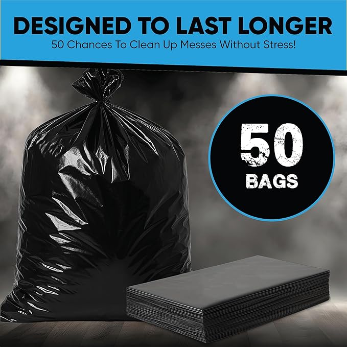 Contractor Garbage Bags 55 Gallon Heavy Duty | 50 Count | Construction Bags Heavy Duty with Ties | 55-60 Gallon Trash Bag for Contractors