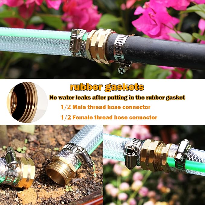Garden Solid brass Hose Repair Connector with Clamps,Fit for Garden Hose Fitting,Male and Female Hose Fittings 10 Set (1/2"-10 Set)