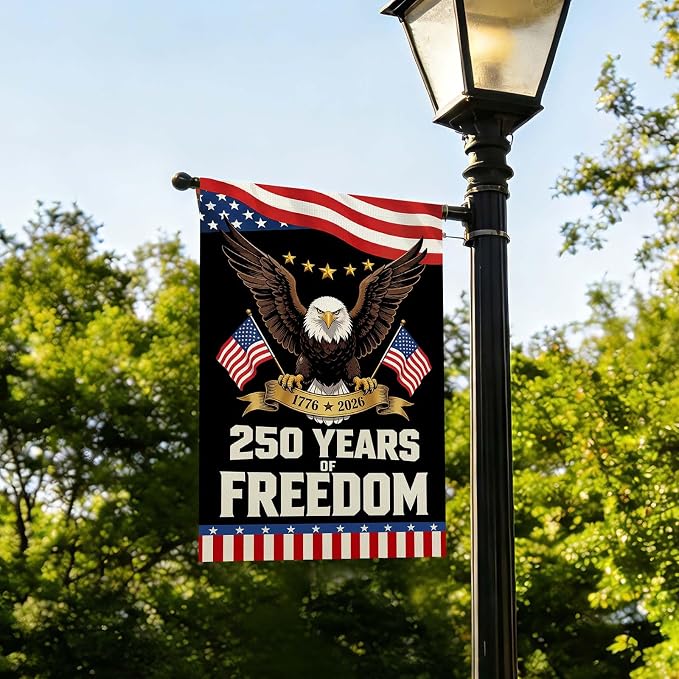 250 Anniversary USA Garden Flag, 12x18in Double Sided Waterproof Patriotic Eagle Flag 1776–2026, USA Outdoor Yard Decor