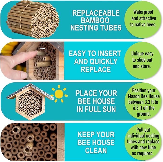 Rivajam 125 Bamboo Sticks for Crafts Supplies | Bamboo Craft Sticks & Mason Bee Tubes for Mason Bee House | Bamboo Reed Mason Bee Straws for Solitary Bee Box, Bee Hotel & Pollinator Gardens