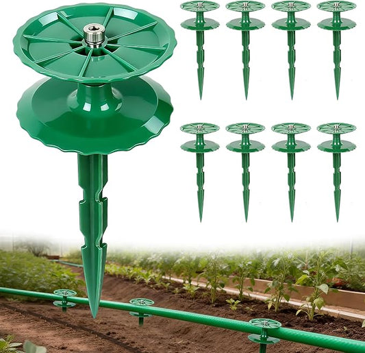 8 Pack 10 Inch Garden Hose Guide Stakes, Upgraded Reinforced Disc, Rotatable Double-Disk Sun Protection Heavy-Duty Plastic Stake, Hose Guard for Yard, Lawn & Flower Bed Landscaping(Green 8Pcs)
