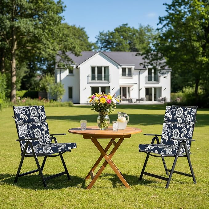 DYTXIII Outdoor High Back Chair Cushions Set of 2, 44"x22" Water Repellent Patio Seat Cushions with Elastic Sponge, All Weather Chair Pads for Rocking, Dining Chairs, Patio Furniture - Vines Navy