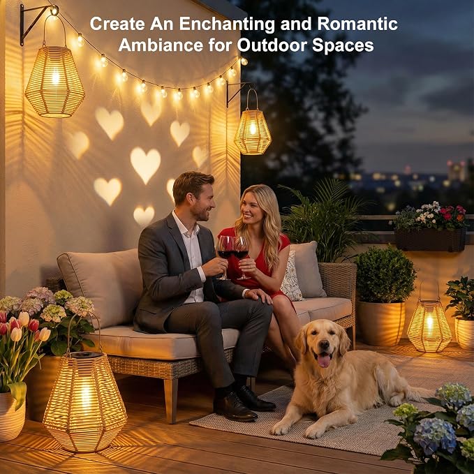 Solar Lanterns, 2 Pack Rattan Hanging Lights Solar Lanterns Outdoor Waterproof Outside Solar Lamp for Garden Patio Yard Porch Pathway Table Decor Decorative Birthday Gifts for Mom Grandma