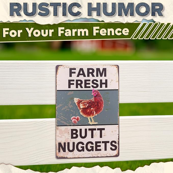 Metal Funny Chicken Coop Signs for Outside 8x12 in – Farm House Kitchen Decorations – Rustic Tin Farmhouse Wall Art and Vintage Chicken Decor for Kitchen, Porch, Barn, Backyard, Garden or Country Home