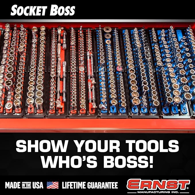 Ernst Manufacturing 8498HV 13-Inch Socket Boss, Premium 3-Rail Multi-Drive Socket Organizer, High Visibility - Made in USA