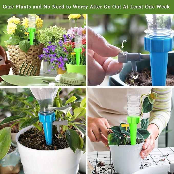 Suyeah 24PCS Self Watering Spikes, Indoor & Outdoor Automatic Plants Waterer, Plug-in Device with Adjustable Valve Switch, Self Watering Planter Insert for Plant