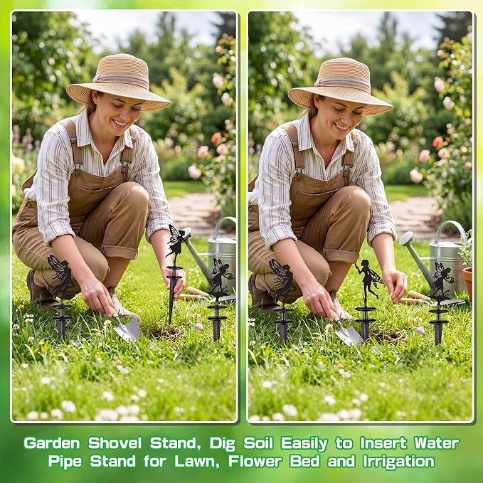 Zonon 4 Packs Metal Garden Hose Guide Stakes 13.8 Inch Heavy Duty Cast Iron Hose Holder Spike with Decorative Flower Fairy Rust Resistant Guides for Garden Lawn Yard Farm Outside Plant Protection