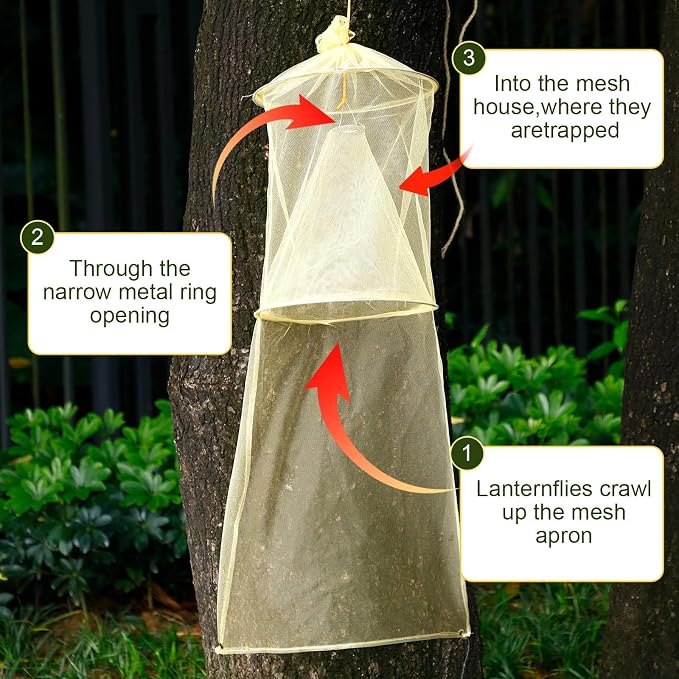 Qualirey 8 Pack Spotted Lanternfly Traps Lantern Fly Killer Mesh Tree Trap with Jute Rope and Nails Effective Way to Catch Lantern Flies and Nymphs (Yellow)