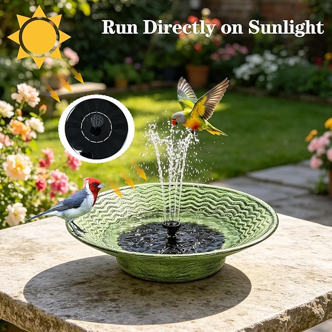 Solar Bird Bath for Outdoors, Metal Solar Birdbath Fountain with 4 Nozzles, 12.4" Bird Bath Fountain for Outside Garden Patio Lawn Decor (Green)