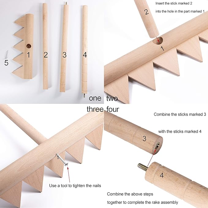 Outdoor Zen Garden Rake Large - Japanese Rock Sand Garden Rake Tool - 48" Long 5 Tine Solid Oak - DIY Stress Relief Gifts for Adult