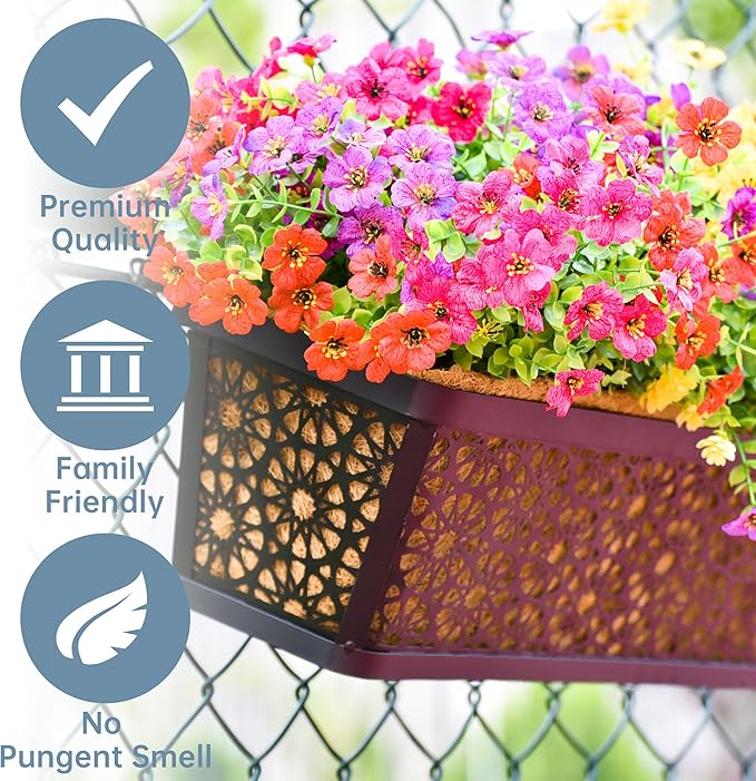 EIMQUVW 4 Pack 24" Railing Planter Window Box Deck Balcony Rail Planter Black Metal Flower Basket Horse Trough Planter with Coco Fiber Liner for Porch Fence Patio Outdoor
