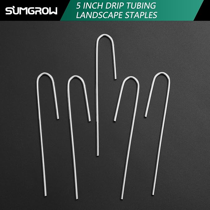120 Pack Drip Tubing Stakes, 5 inch Galvanized Steel Landscape Staples for 1/4" or 1/8" Diameter Tubing - Irrigation Anchors for Garden and Lawn