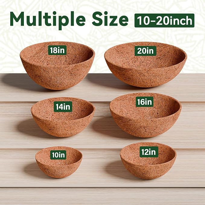 ZeeDix 4 Pack 18 Inch Coco Liners for Hanging Baskets, Round Coconut Liners for Planters Natural Coco Coir Fiber Replacement Liner for Flowers Vegetables Patio Porch Garden Decor