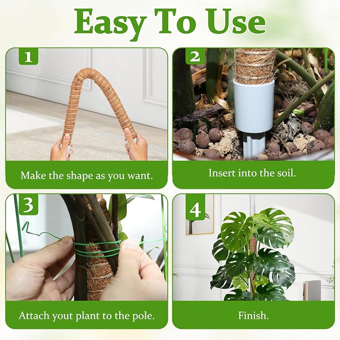 3 Pack 28'' Bendable Moss Pole for Plants, Heavy Duty Moss Plant Support Pole for Monstera Pothos & Climbing Houseplants, Extendable Indoor Potted Plant Stake Trellis