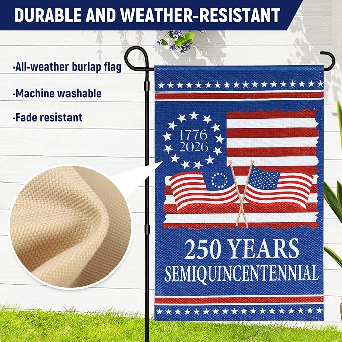 250 Anniversary USA Flag - 4th of July Decorations - 28x40 Inch Patriotic Garden Flag, Double Sided American Flag for Independence Day 1776-2026 250th USA Birthday Yard Porch Lawn Outdoor Decor