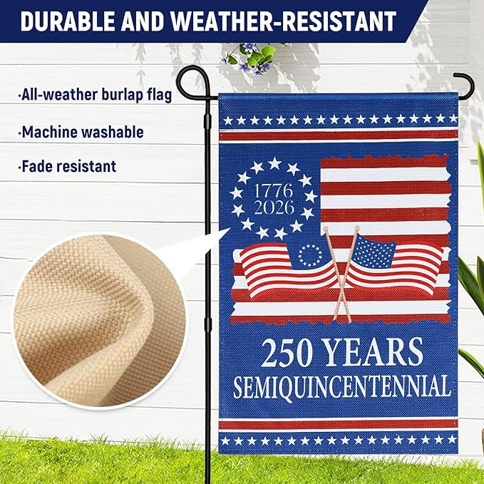 250 Anniversary USA Flag - 4th of July Decorations - 12x18 Inch Patriotic Garden Flag, Double Sided American Flag for Independence Day 1776-2026 250th USA Birthday Yard Porch Lawn Outdoor Decor