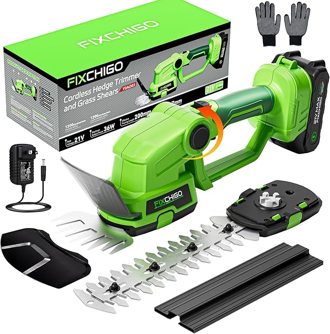 21V Cordless Hedge Trimmer, 2 in 1 Handheld Bush Trimmer with 2000mAh Batteries + Charger, Electric Grass Shear for Garden Yard Lawn Care, Powerful & Lightweight