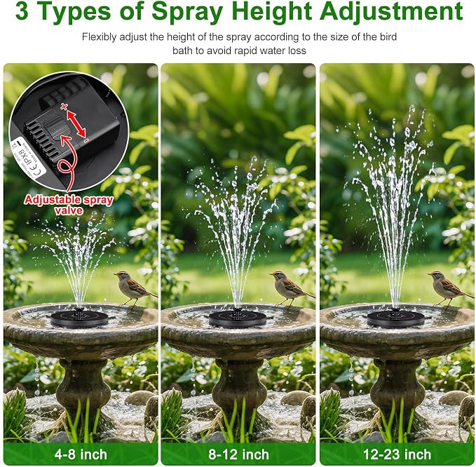 SEIRMEP Solar Fountain Pump with 3 Spray Height Adjustments, Upgraded Glass Solar Bird Bath Fountains with LED Lights,6 Nozzles,Outdoor Solar Water Fountain for Bird Bath, Garden, Pool, Pond (Black)