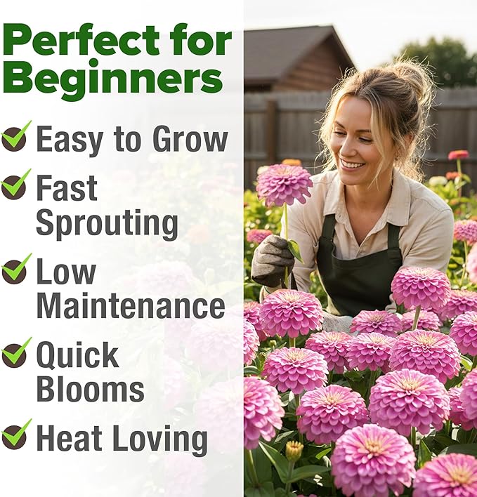HOME GROWN Pink Zinnia Seeds – 600 Luminosa Zinnias 0.5g, Easy to Grow Annual Flower Seeds for Planting Outdoors for 2026, Fast Blooming, Heat Tolerant Herb Seed Garden Companion (Zinnia elegans)