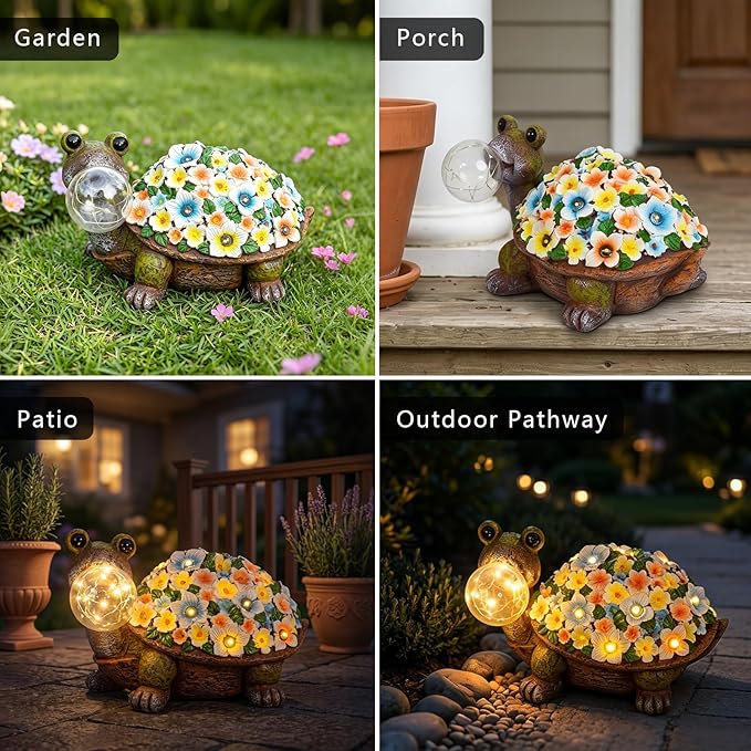 Solar Outdoor Mossy Turtle Garden Statue with Globe Light, Garden Decor for Outside, Yard Decorations for Patio Porch, Gifts for Women Mom Grandma