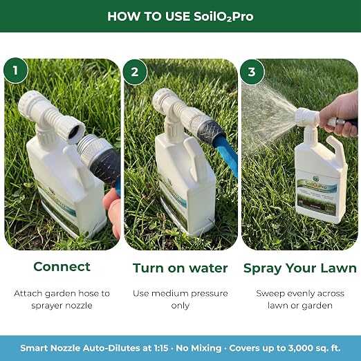 Liquid Soil Aerator & Oxygen-Active Biostimulant - Revitalizes Hard Compacted Clay Soil - 32 oz Hose-End Sprayer, No Mixing Required (Covers 3,000 sq. ft.)