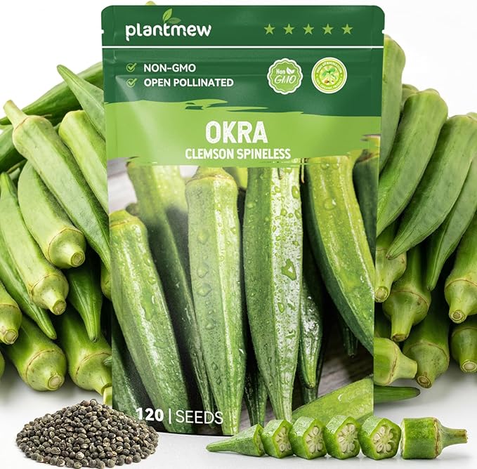 Clemson Spineless Okra Seeds for Planting, 120 Heirloom Seeds — Heat-Tolerant & High-Yielding, Fast Growing Vegetable Seeds for Outdoor Gardens