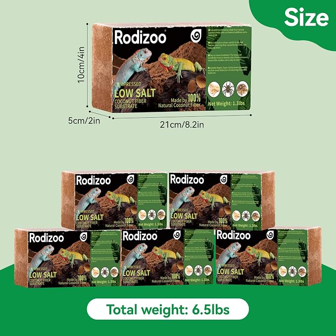 5 Pcs Organic Coconut Fiber Substrate, Biodegradable 100% Natural Coco Soil Brick, Multipurpose Eco-Friendly Terrarium Bedding for Reptiles, Tortoise, Bearded Dragon, Gecko, Snake & Amphibians