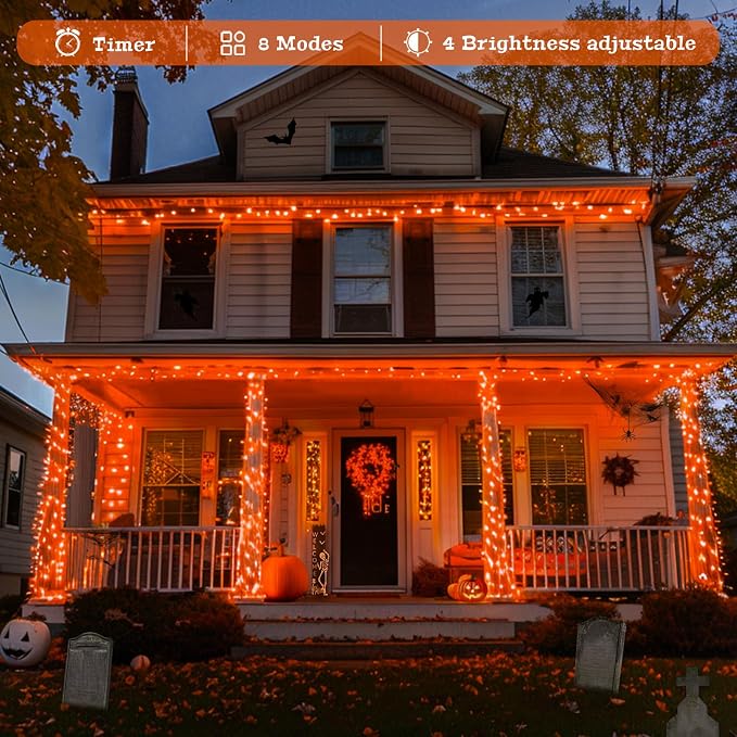 JMEXSUSS 400 LED Orange Lights for Halloween Decor, 132ft Orange String Lights Plug in with Remote, Halloween Light for Fall Room Garden Patio Party Haunted House Indoor Outdoor Decorations