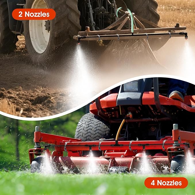 4 Nozzles Poly Spray Boom Wand with 1/4" Brass Fitting, Backpack Multi Nozzle Spray Holder, Sprayer Boom Equipped with Two Types Nozzles, DIY Length Up to 74.8" Wand for Tractor Watering Large Areas