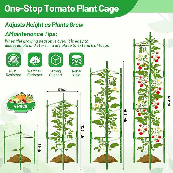 Legigo 4 Pack Tomato Cages with 10 Gallon Grow Bags- 48 Inch Tomato Trellis Planter Plant Support Stakes, Tomato Plant Cage Garden Trellis for Vertical Climbing Plants Vegetables Flowers Fruits