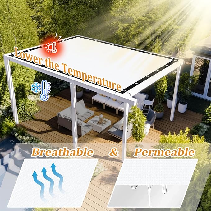 Shade&Beyond Customized Size 90% Sun Shade Cloth with Grommets, 10' X 14' Pergola Shade Cover Canopy, Mesh Tarp Sun Screens for Patio, Outdoor, Garden, Backyard GN01, White