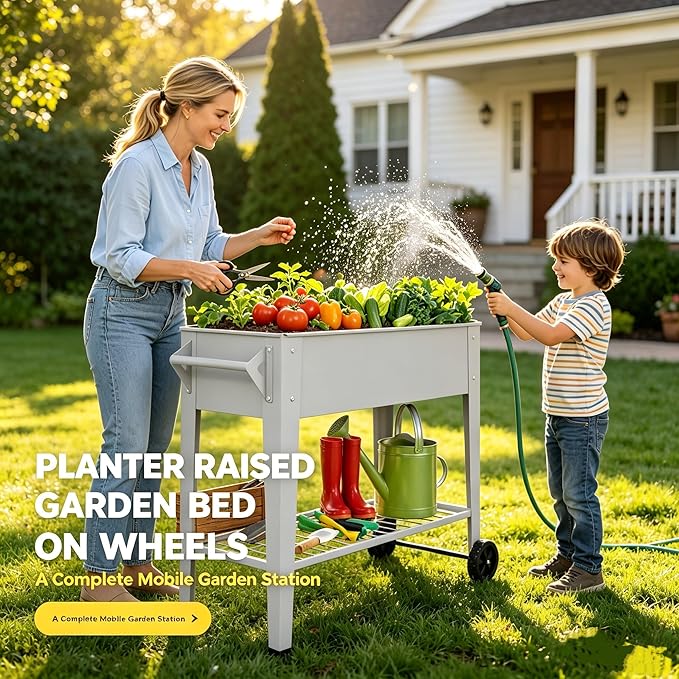 LEETOLLA 𝐑𝐚𝐢𝐬𝐞𝐝 𝐆𝐚𝐫𝐝𝐞𝐧 𝐁𝐞𝐝 𝐎𝐮𝐭𝐝𝐨𝐨𝐫 Elevate Herb Garden Planter Box Outdoor Raised Planter Box with Legs On Wheels for Vegetables Flower Tomato Patio Backyard