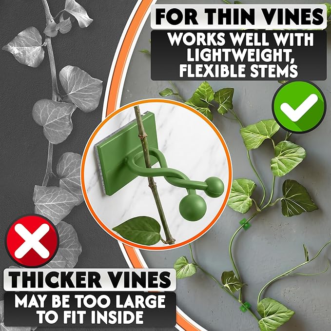 100 Pcs Plant Clips for Climbing Plants - Plant Wall Clips, Green Self-Adhesive Vine Wall Clips for Pothos, Ivy, String of Hearts, Indoor Outdoor Plant Support Hooks, No-Nail Climbing Plant Holder Set