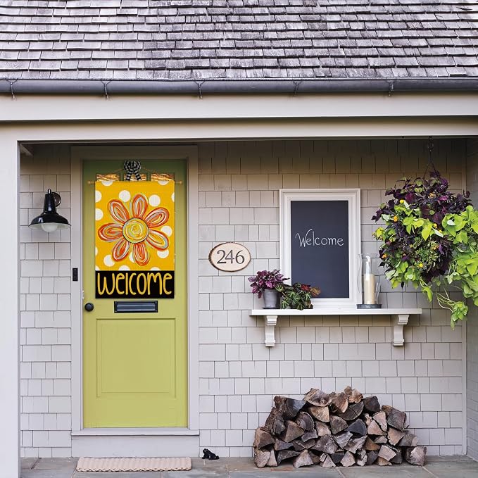 AVOIN colorlife Summer Floral House Flag 28x40 Inch Double Sided Outside, Polka Dots Welcome Seasonal Yard Outdoor Flag