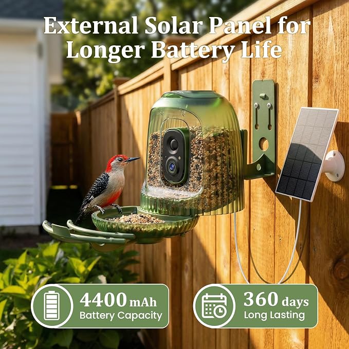 HIXX Smart Bird Feeder with Camera, Auto Capture 2.5K Video, AI Bird Identification, No Mess Seed Guard, Solar Powered Night Light, Live Birdwatching Camera for Dad, Grandpa, Birdlovers
