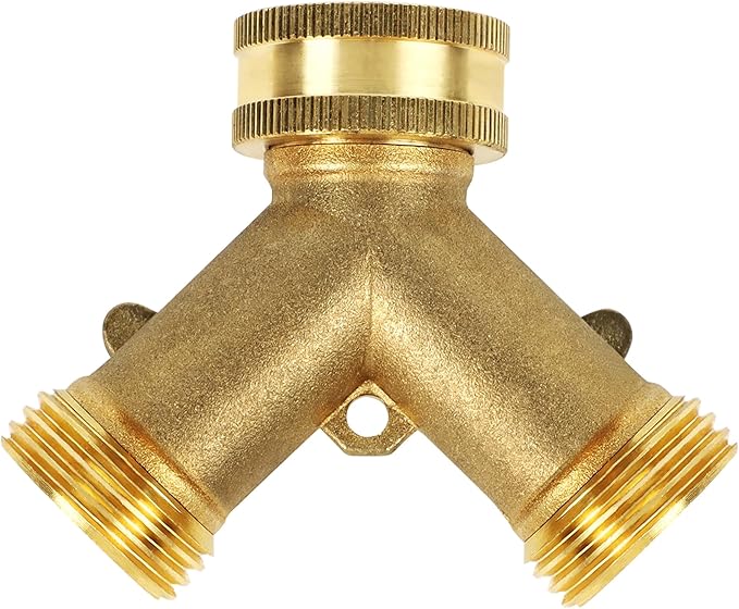 Lifynste 2 Way Brass Hose Splitter, 3/4" Brass Hose Connectors, Y Garden Hose Connector Adapter, 2 Pack