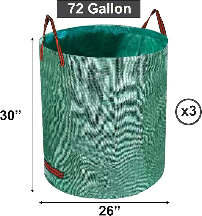72 Gallon Garden Waste Bag, Reusable Leaf Bag Yard Waste Bag 3 Pack Lawn Yard Bag with Reinforced Handles for Loading Garden Leaves and Trash