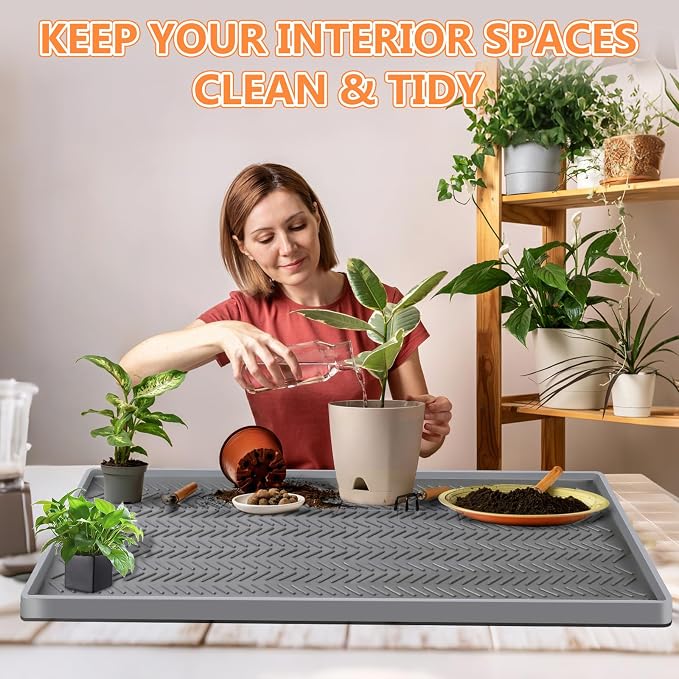 Kalolary 30" x16" Silicone Plant Trays Plant Saucer Growing Tray Rectangular Heavy Sturdy Silicone Plant Drainage Saucers Plant Drip Trays for Pots Seed Starter Growing Trays