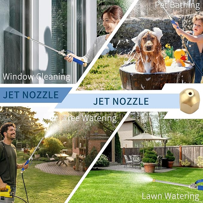 High Pressure Jet Hose Nozzle Attachment Wand，Power Washer Hydro Nozzle Attachment,Wand Lance for Gutter Patio Car Pet Window Glass Blue