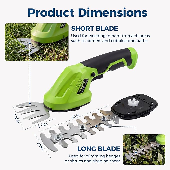 Cordless Hedge Trimmer & Grass Shear, 7.2V 2-In-1 Electric Handheld Shrub Trimme, Lightweight Rechargeable Bush Trimmers, Brushless Motor, with Type-C Cable, Dual Safety Switch, for Lawn, Garden, Yard