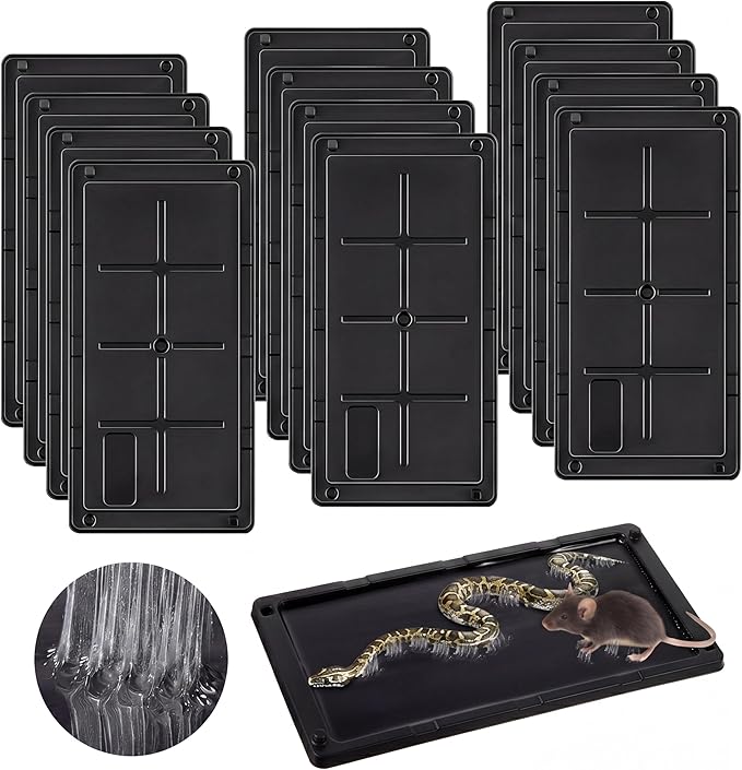 Qualirey 12 Pack Rat Glue Traps 10x5 Inch, Pre-Baited Heavy Duty Mouse Sticky Traps for Mice Snakes Roaches, Large Adhesive Glue Boards with Peanut Scent, No Touch Disposal, Indoor Outdoor (Black)