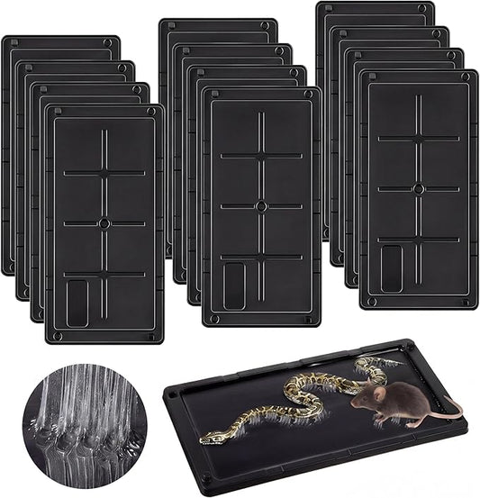 Qualirey 12 Pack Rat Glue Traps 10x5 Inch, Pre-Baited Heavy Duty Mouse Sticky Traps for Mice Snakes Roaches, Large Adhesive Glue Boards with Peanut Scent, No Touch Disposal, Indoor Outdoor (Black)