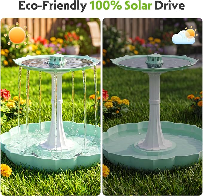 Solar Power Bird Bath Fountains Pump, Blue 2-Tier Cascade Water Feature for Outdoor Garden, Outside Pedestal Birdbath Kit for Yard Decoration & Wild Birds Feeding