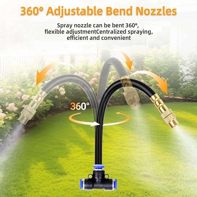 50FT Drip Irrigation System, 2026 Upgrade Garden Watering Kit with 12pcs 360° Adjustable Copper Nozzles, Automatic Atomizing Sprinkler System for Raised Beds, Lawn, Greenhouse, Outdoor Plants (50 ft)