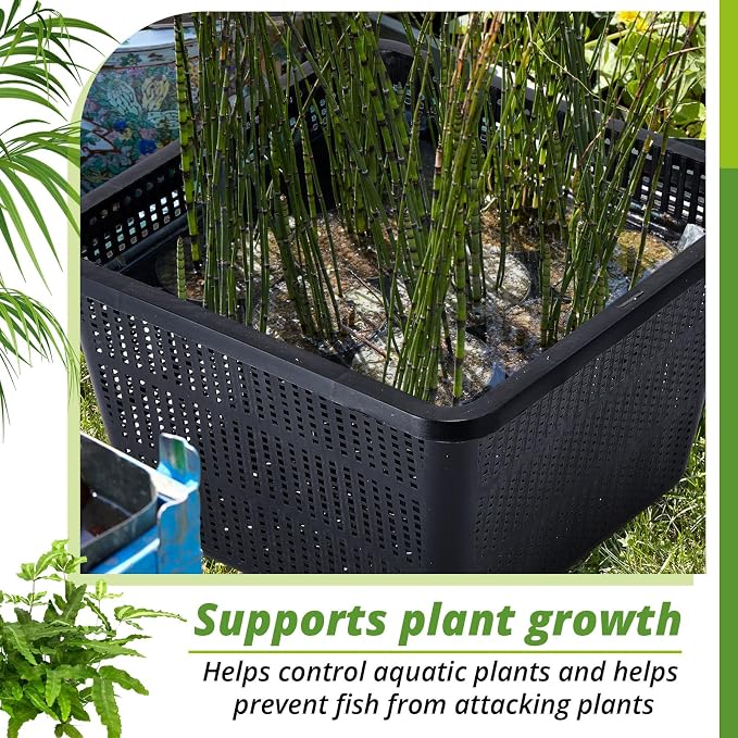 16 Pcs Aquatic Plant Baskets for Hydroponics Water Plant Pots Black Plastic Mesh Basket 9 x 9 x 5.2 Inch Square Pond Containers for Island Live Aquarium Botany Flowers