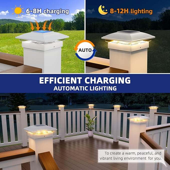 APONUO 16 Pack Solar Post Cap Lights, 2 Modes(Warm/Cool Light) Outdoor Waterproof Fence Post Solar Lights, Solar Powered Garden, Patio, Deck Decor for 4x4, 5x5, 5.5x5.5 Wood & Vinyl Posts, White