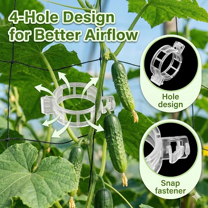 200PCS Plant Support Clips, Reusable Tomato Clips for Trellis, Plastic Garden Clips for Tomatoes, Cucumbers, Grapes, Peppers and Climbing Plants, Snap-On Vine Support Clips