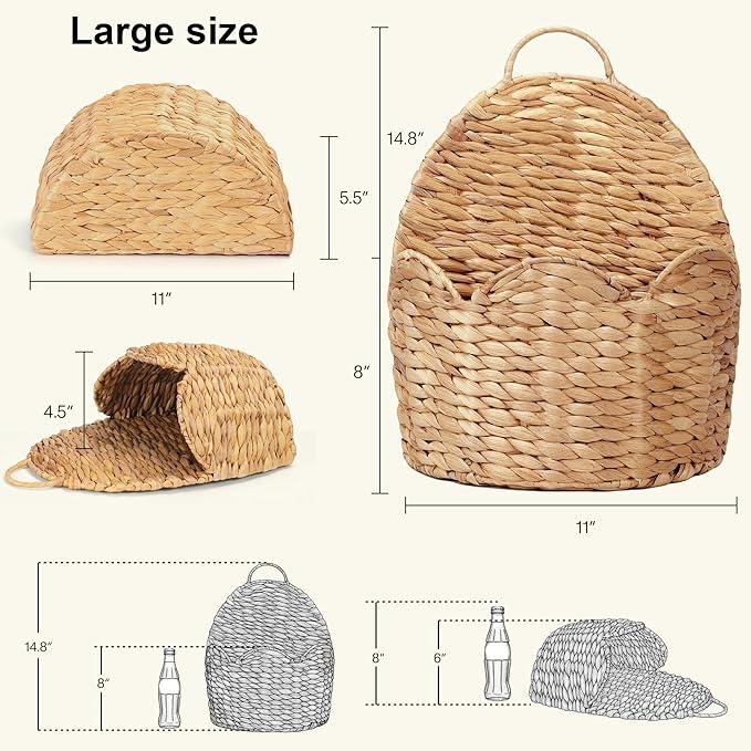 Door Basket Scalloped Hanging Storage Basket,Water Hyacinth Woven Wall Baskets for Front Door Decor, Hangable Storage Organize for Flowers,Planter,Mails,Wicker Baskets for Organizing Garden- L