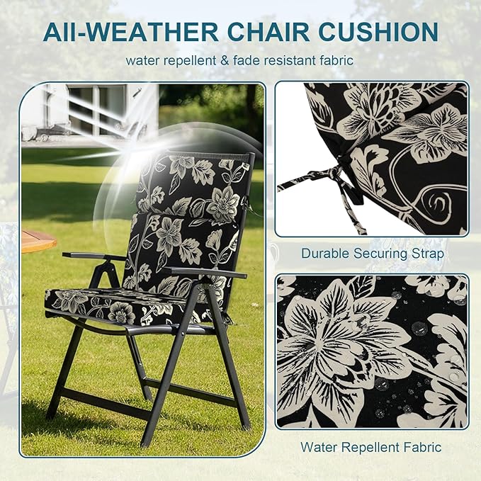 DYTXIII Outdoor High Back Chair Cushions Set of 2, 44"x22" Water Repellent Patio Seat Cushions with Elastic Sponge, All Weather Chair Pads for Rocking, Dining Chairs, Patio Furniture - Vines Black