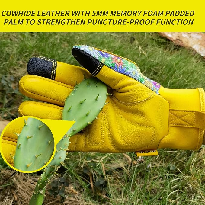 Gardening Gloves,Women Yard Work Garden Glove,Gifts | Thorn Proof,Puncture Resistant,Touchscreen,Gift,Leather,Spandex